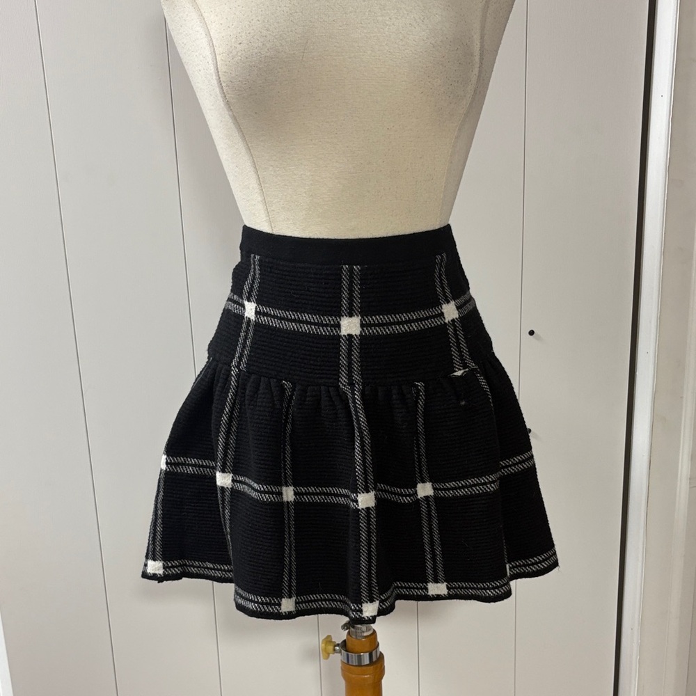 Cynthia Rowley Black and White Checkered Wool blend Mini Skirt